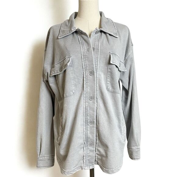 Thread & Supply Button Shacket Women Sz M Gray Grunge Barn Outdoor Cotton Jacket - Picture 1 of 11